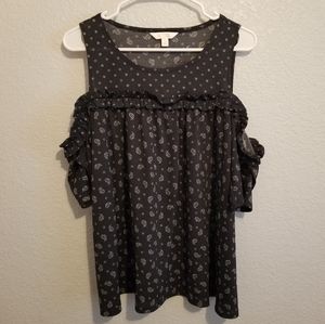 LC Lauren Conrad Black & White Print Cold Shoulder Short Sleeve Blouse